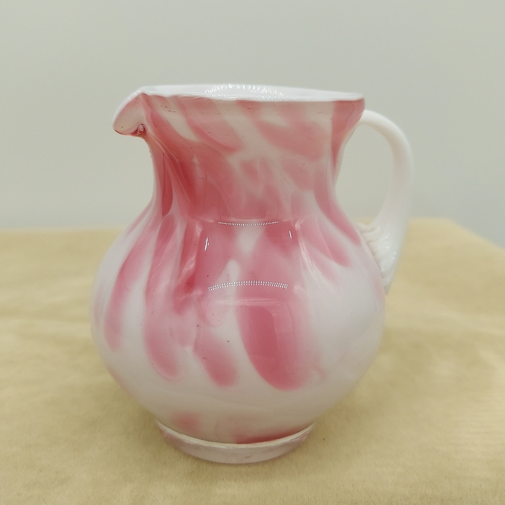 Cased Glass Pink And White Glass Pitcher Vase Or Creamer